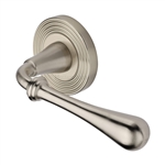 Roma Reeded Door Handle on Round Rose in Satin Nickel
