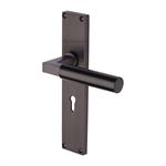 Bauhaus Reeded Door Handle on Plate in Matt Bronze