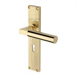 Bauhaus Reeded Door Handle on Plate in Polished Brass