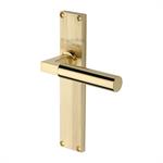Bauhaus Reeded Door Handle on Plate in Polished Brass