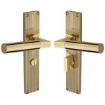 Bauhaus Reeded Door Handle on Plate in Polished Brass