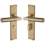 Bauhaus Reeded Door Handle on Plate in Satin Brass