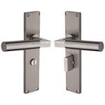 Bauhaus Reeded Door Handle on Plate in Satin Nickel