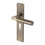 Bauhaus Reeded Door Handle on Plate in Antique Brass