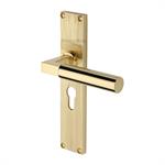 Bauhaus Reeded Door Handle on Plate in Polished Brass