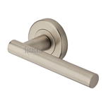 Shuttle Door Handle on Round Rose in Satin Nickel on Zinc