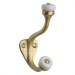 Ceramic Hat & Coat Hook in Satin Brass