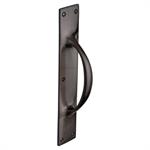 Door Pull Handle on Plate in Matt Bronze