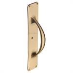 Door Pull Handle on Plate in Satin Brass