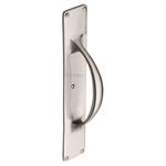 Door Pull Handle on Plate in Satin Nickel