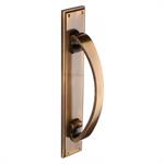 Door Pull Handle on Back Plate in Antique Brass