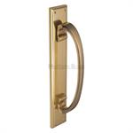Door Pull Handle on Back Plate in Polished Brass