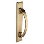 Door Pull Handle on Back Plate in Satin Brass