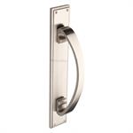 Door Pull Handle on Back Plate in Satin Nickel