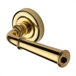 Colonial Door Handle on Round Rose in Polished Brass