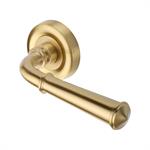Colonial Door Handle on Round Rose in Satin Brass