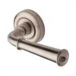 Colonial Door Handle on Round Rose in Satin Nickel