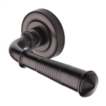 Colonial Reeded Door Handle on Round Rose in Matt Bronze