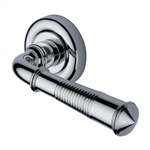 Colonial Reeded Door Handle on Round Rose in Polished Chrome