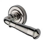 Colonial Reeded Door Handle on Round Rose in Polished Nickel Finish