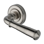 Colonial Reeded Door Handle on Round Rose in Satin Nickel