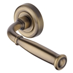 Lincoln Door Handle on Round Rose in Antique Brass