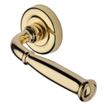 Lincoln Door Handle on Round Rose in Polished Brass