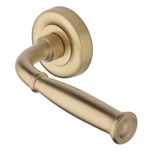 Lincoln Door Handle on Round Rose in Satin Brass