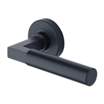 Bauhaus Door Handle on Round Rose in Matt Black