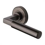 Bauhaus Door Handle on Round Rose in Matt Bronze
