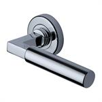 Bauhaus Door Handle on Round Rose in Polished Chrome