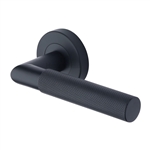 Bauhaus Mitre Knurled Door Handle on Round Rose in Matt Black