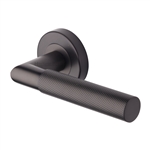 Bauhaus Mitre Knurled Door Handle on Round Rose in Matt Bronze