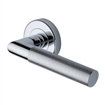 Bauhaus Mitre Knurled Door Handle on Round Rose in Polished Chrome