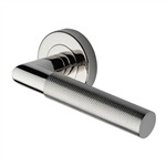 Bauhaus Mitre Knurled Door Handle on Round Rose in Polished Nickel Finish