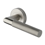 Bauhaus Mitre Knurled Door Handle on Round Rose in Satin Nickel