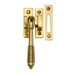 Mortice & Hook Plate Reeded Casement Fastener  in Polished Brass