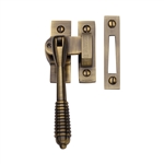 Lockable Mortice & Hook Plate Reeded Casement Fastener in Antique Brass