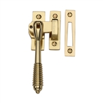 Lockable Mortice & Hook Plate Reeded Casement Fastener in Polished Brass