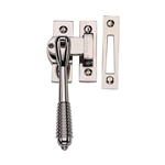 Lockable Mortice & Hook Plate Reeded Casement Fastener in Polished Nickel Finish