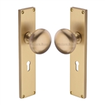 Victoria Mortice Knob on Plate in Satin Brass