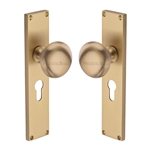 Victoria Mortice Knob on Plate in Satin Brass