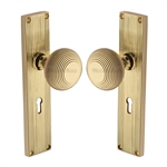 Beehive Reeded Mortice Knob on Plate  in Polished Brass
