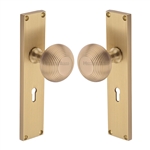 Beehive Reeded Mortice Knob on Plate  in Satin Brass