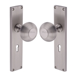 Beehive Reeded Mortice Knob on Plate  in Satin Nickel