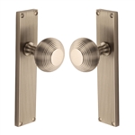 Beehive Reeded Mortice Knob on Plate  in Satin Nickel