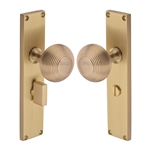 Beehive Reeded Mortice Knob on Plate  in Satin Brass