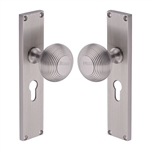 Beehive Reeded Mortice Knob on Plate  in Satin Nickel