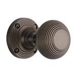 Reeded Mortice Door Knob on Rose in Matt Bronze