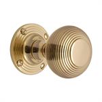 Reeded Mortice Door Knob on Rose in Polished Brass
